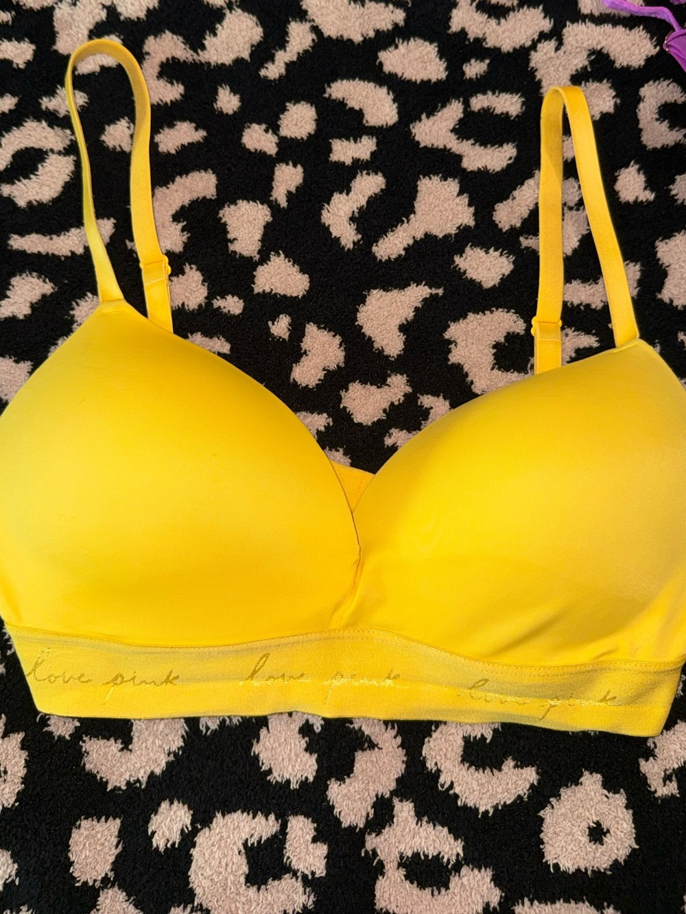 PINK Victoria’s Secret Wireless Push-Up Bra 34D Yellow Love Pink